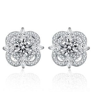 Certified 1ct. t.w. Diamond Moissanite Clover Stud Earrings NEW